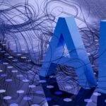 Abstract visualization of AI agents exchanging scoped payment tokens across a network of merchants