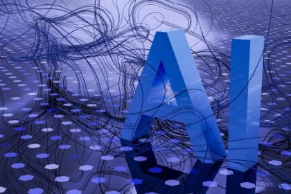 Abstract visualization of AI agents exchanging scoped payment tokens across a network of merchants