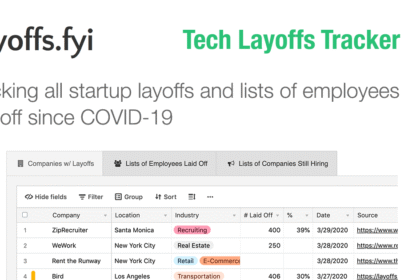 Layoffs.fyi tracker page showing tech layoff counts