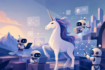 $1B+ AI agent unicorn companies in 2026 — editorial illustration of the agent economy