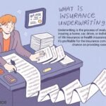 Underwriters reviewing AI risk and liability policy documents in a modern insurance office
