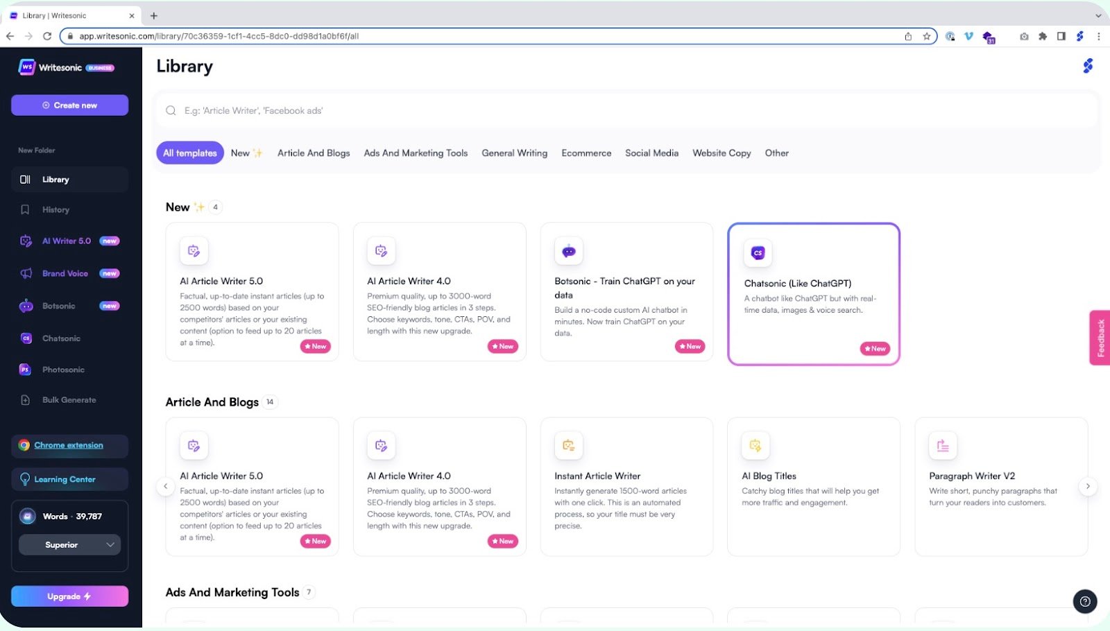 Jasper AI platform interface