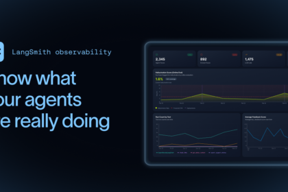 Dashboard-style interface representing AI agent evaluation and tracing tools