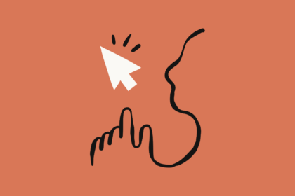 Claude Computer Use — Anthropic illustration of a hand-cursor and human silhouette, representing AI controlling a computer the way a person does