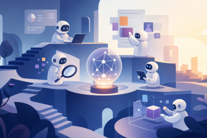 Y Combinator W26 batch — AI agent startups; editorial illustration in YC orange