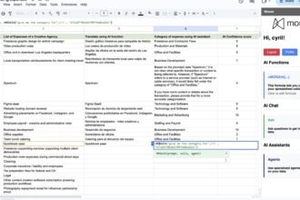 Split-screen of Microsoft Excel and Google Sheets with an AI agent sidebar writing formulas back into highlighted cells