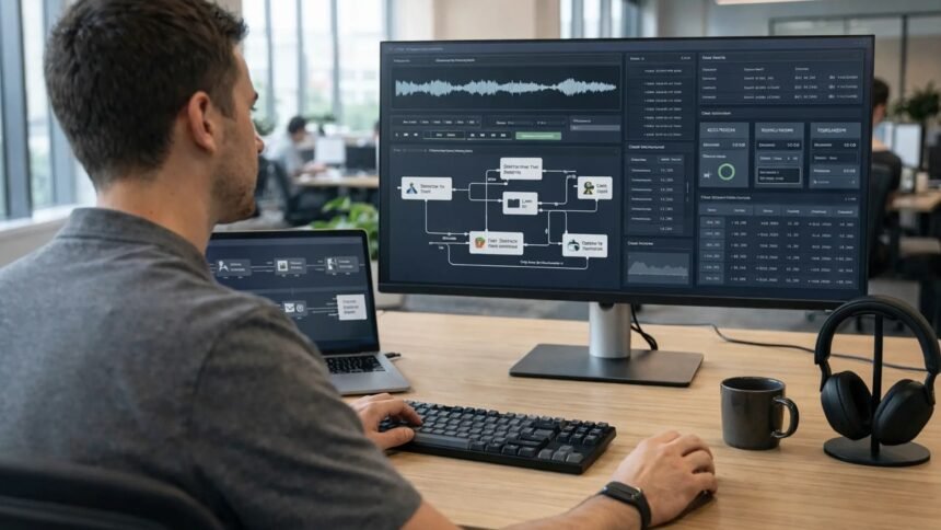 Comparison of Vapi, LiveKit, and Pipecat voice AI agent frameworks on a developer workstation in 2026