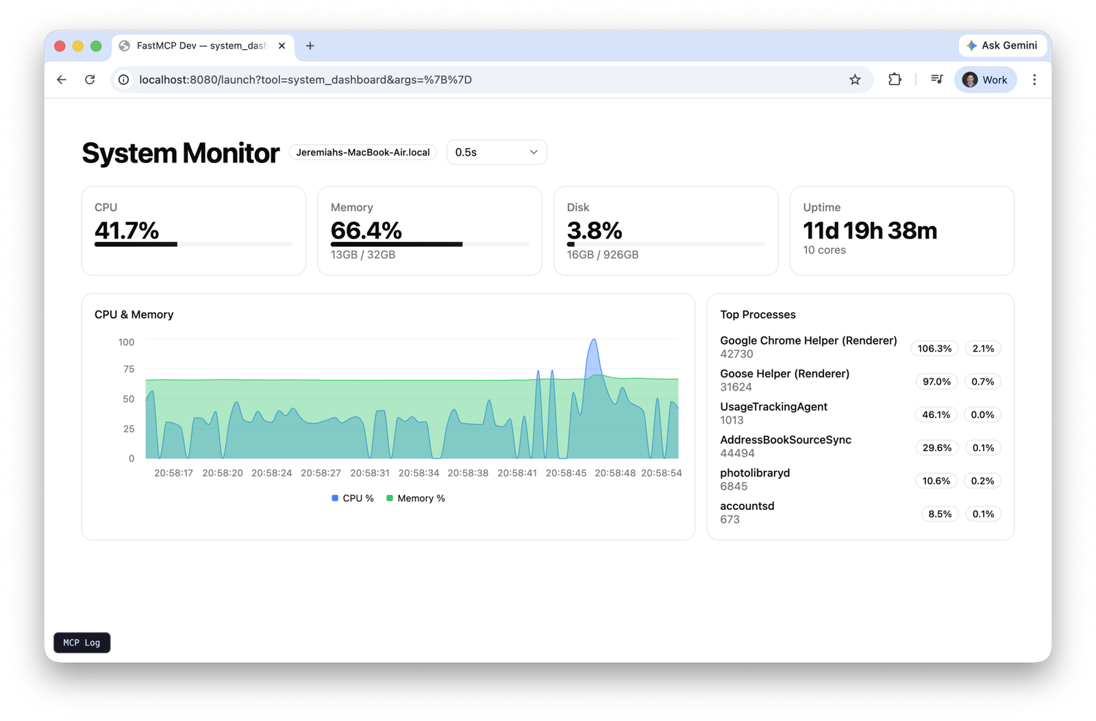 MCP Apps system-monitor real-time dashboard example
