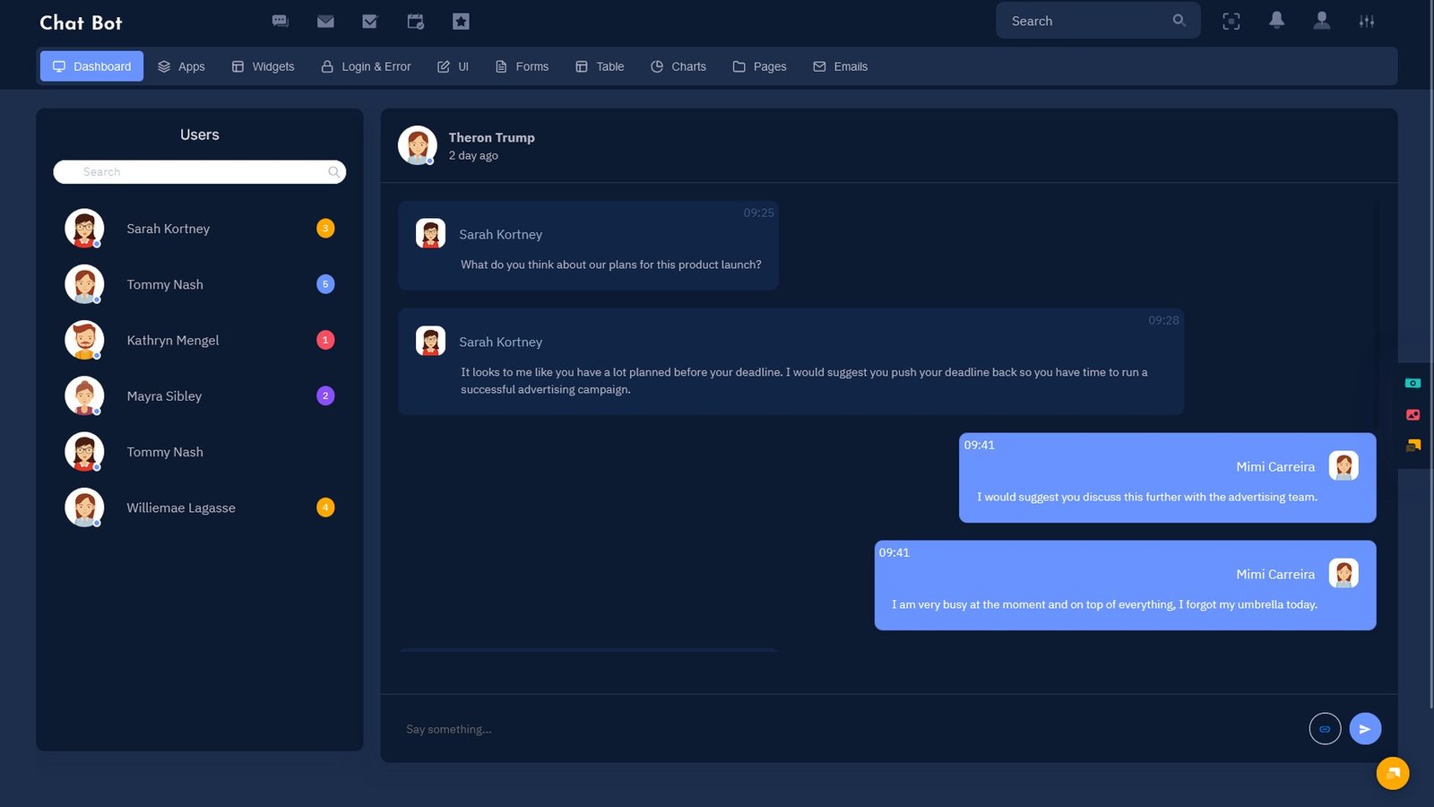 An interactive dashboard widget rendered inside a chat conversation, served by an MCP App server