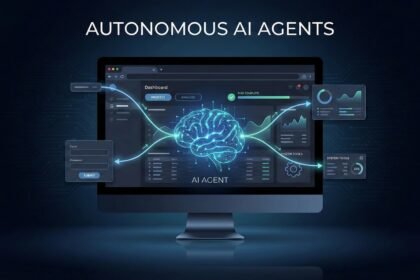 A Copilot Studio computer-using agent driving a web browser and desktop app through a virtual mouse and keyboard