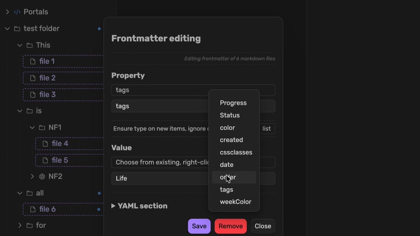 A SKILL.md file open in an editor showing YAML frontmatter with name and description fields above markdown instructions, beside a scripts and references directory tree