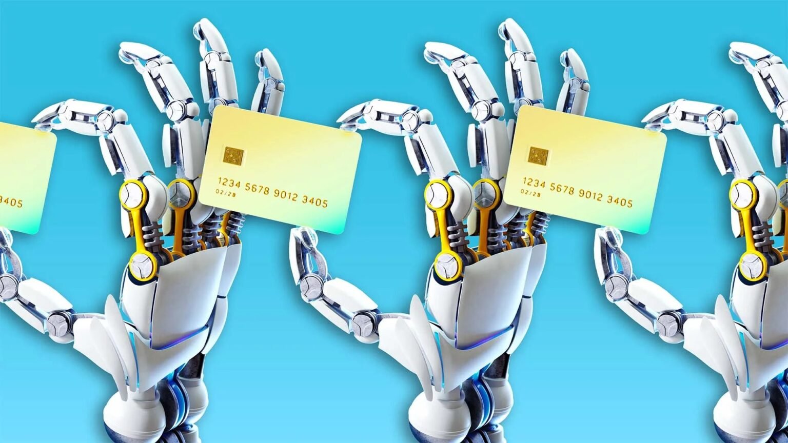An AI agent connected to a virtual credit card with a spending limit gauge, illustrating agentic commerce controls in 2026