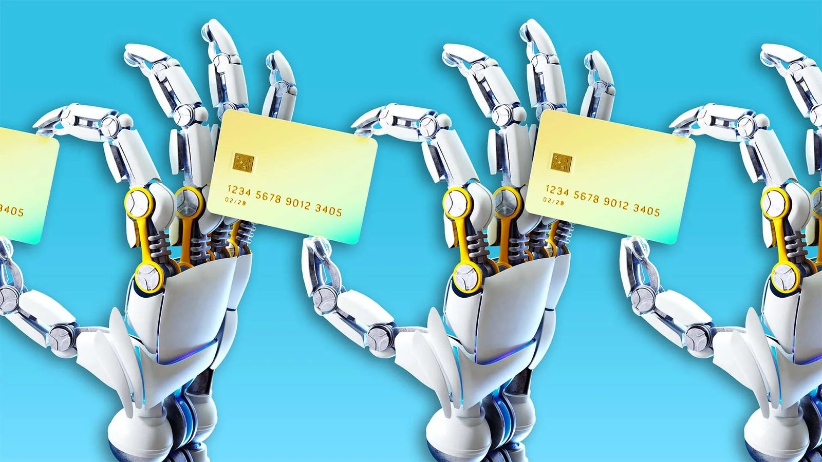 An AI agent connected to a virtual credit card with a spending limit gauge, illustrating agentic commerce controls in 2026