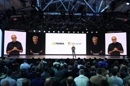 Microsoft Build 2026 keynote stage in San Francisco with AI agent platform branding
