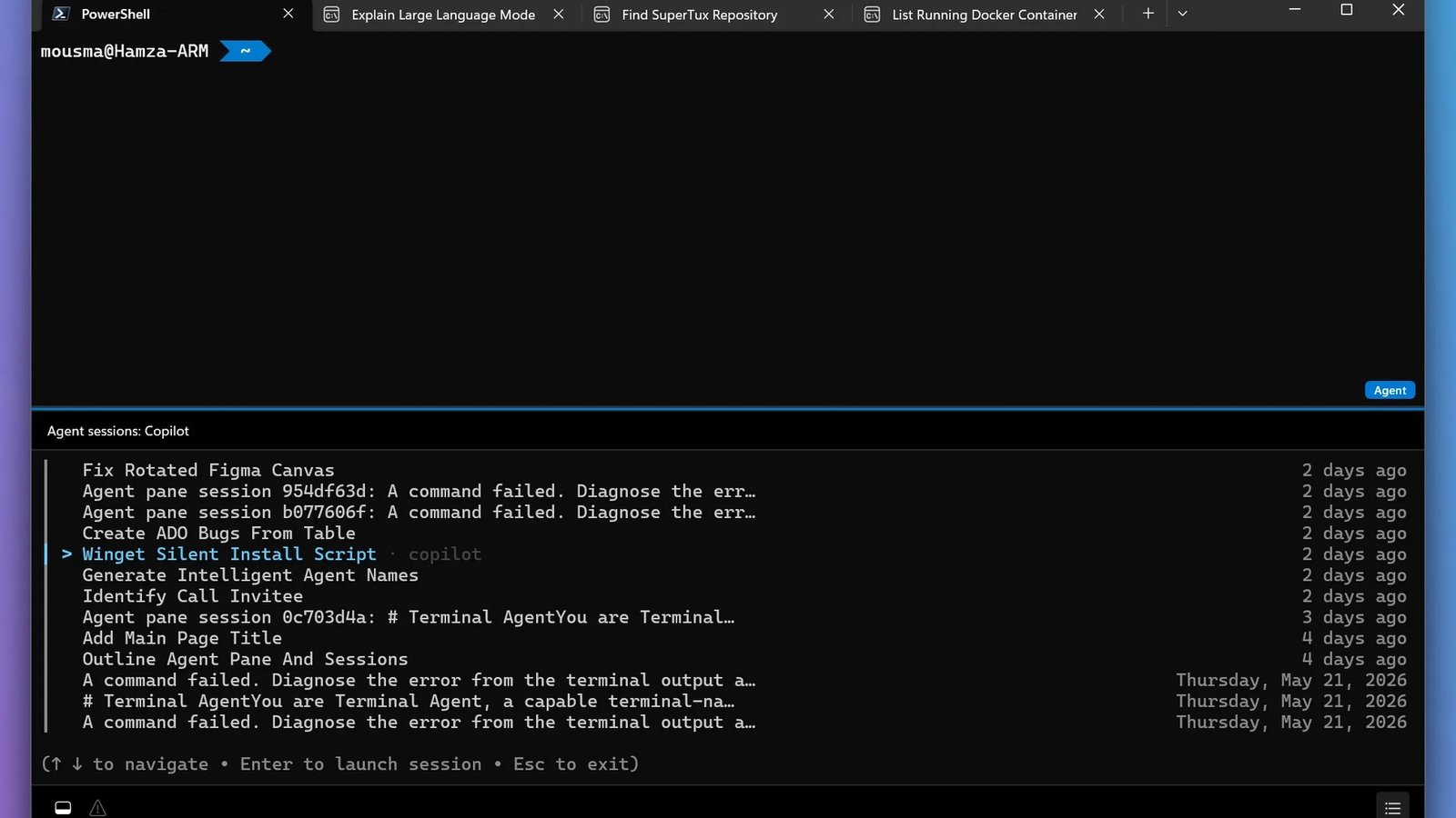 Windows Agent Launcher registration flow showing agent.json, an App Action, and the package manifest extension